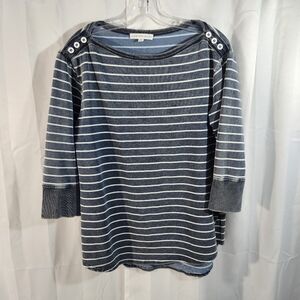 Jane & Delancey Size Medium Navy and White Striped Long Sleeve Top
